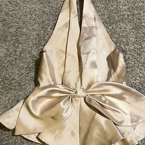 Elegant Beige Halter Top with Bow